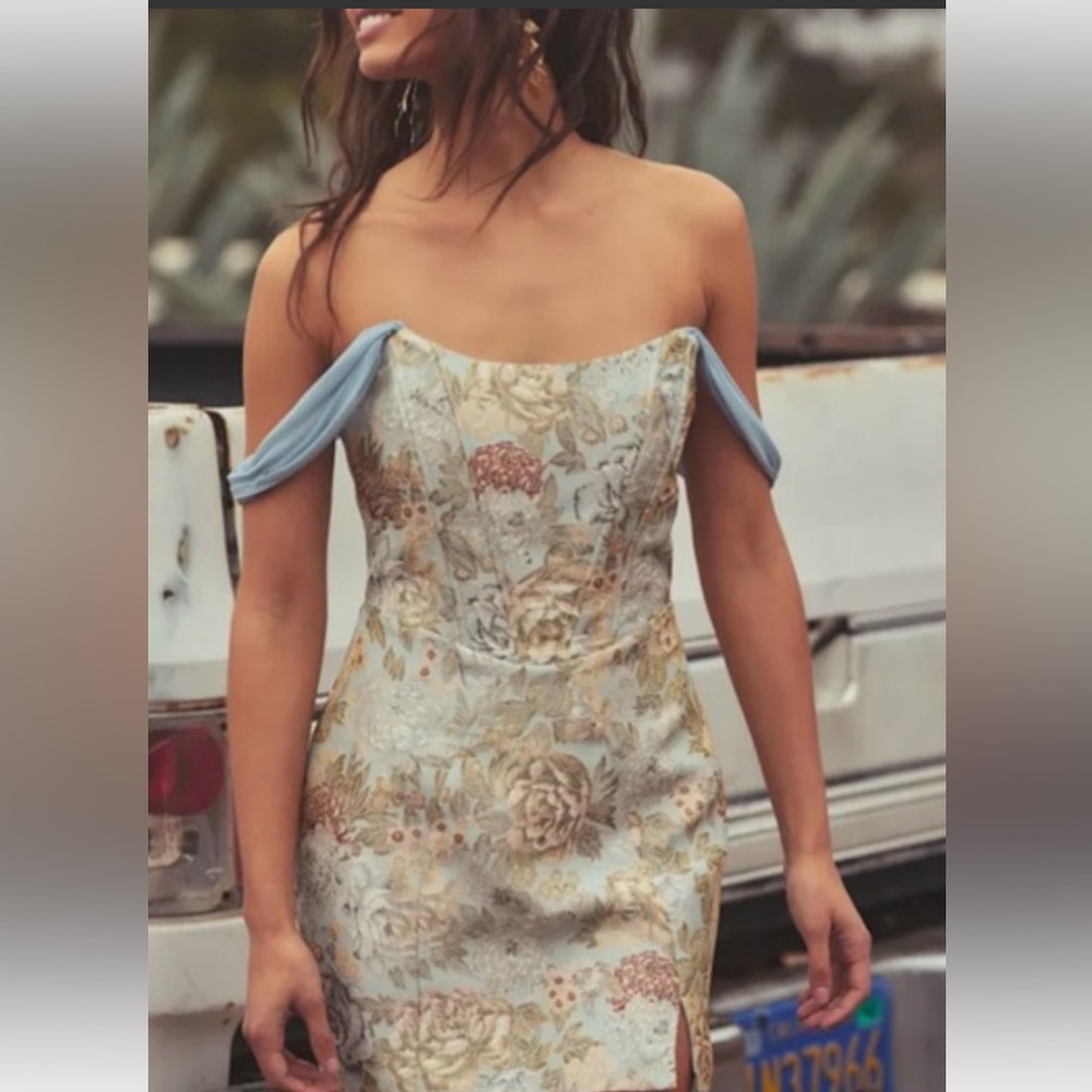 Captivating Personality Light Blue Jacquard Bustier Mini Dress
Lulus